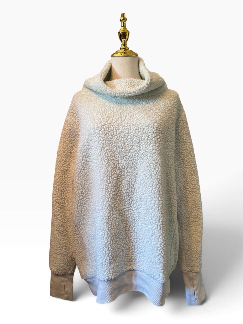 Marc New York Cozy Sherpa Pullover Sweatshirt w/ Thumbholes Ivory Cream XL